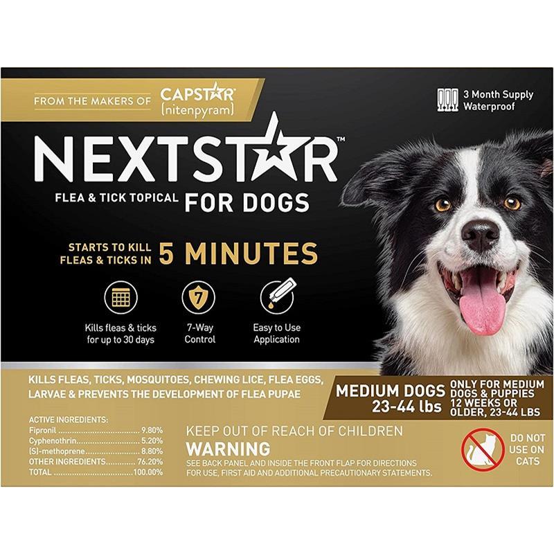 NEXTSTAR Fast Acting Flea & Tick Treatment Medium Dog 2344 lbs, 3 doses